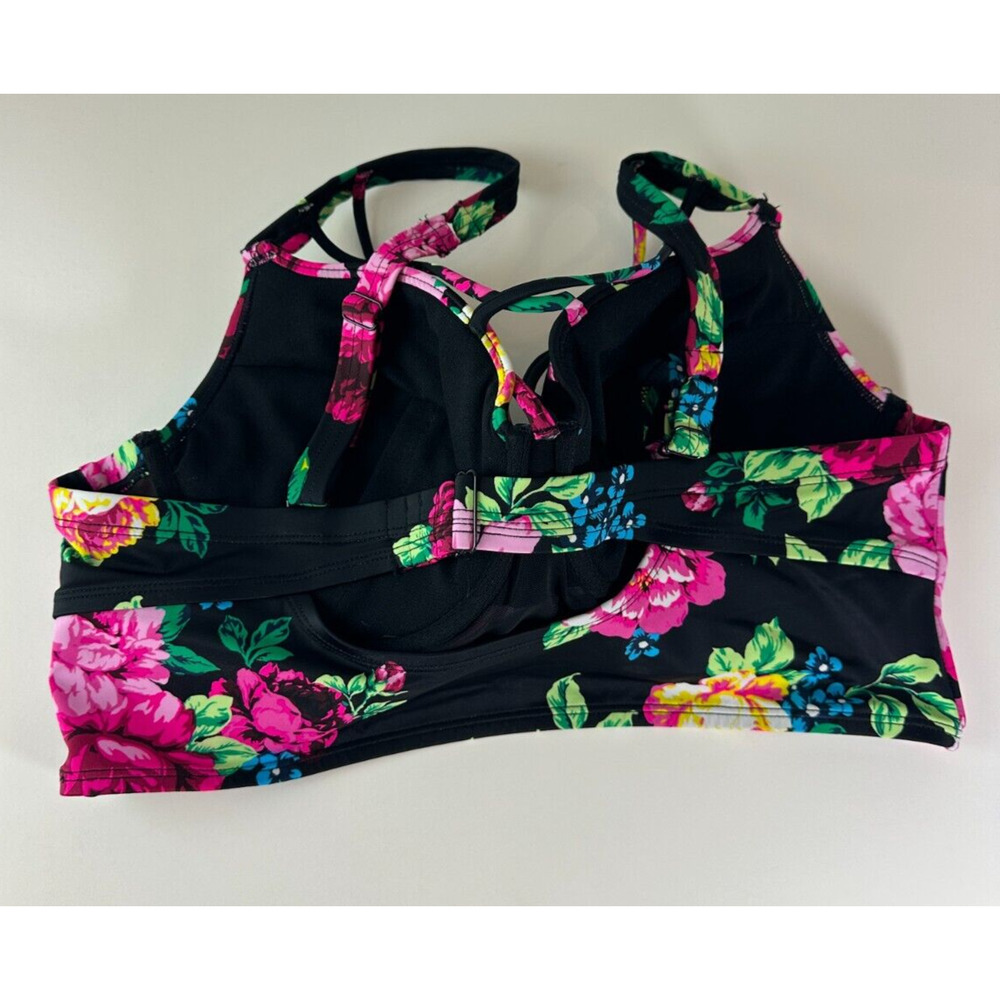 Torrid Underwire Strappy Front Bikini Top Swim Black Pink Floral Size 1 D/DD 1X - Picture 7 of 11
